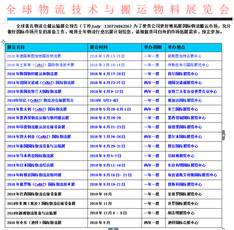 2018年泰国物流设备、仓储及运输展览会-联世展览胡果