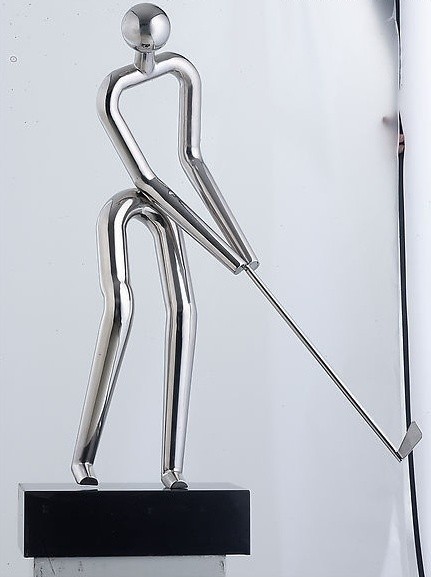 杭州不锈钢镜面人物雕塑高尔夫球者雕塑