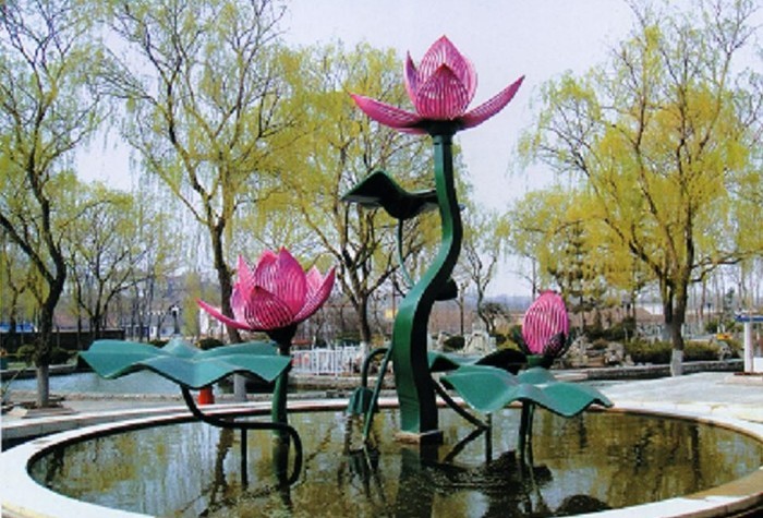 天津不锈钢彩绘荷花雕塑园林景观雕塑