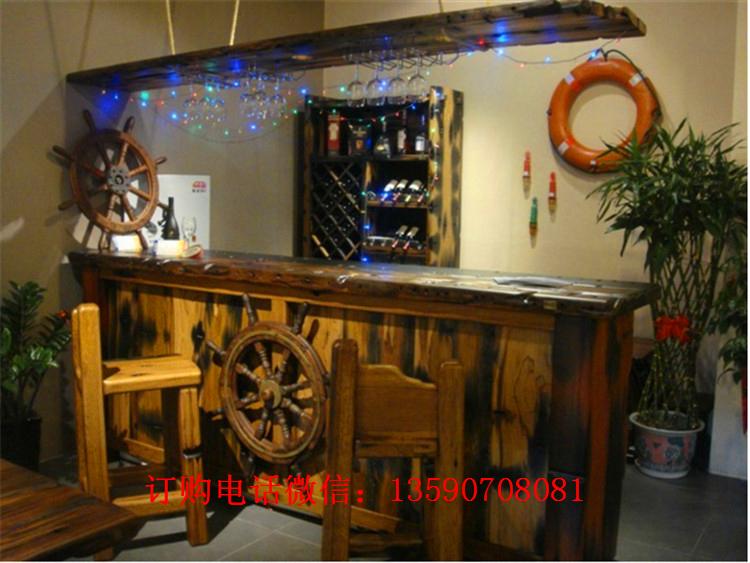 老船木吧台家用小吧台实木酒吧吧台椅组合会所装修家具餐厅