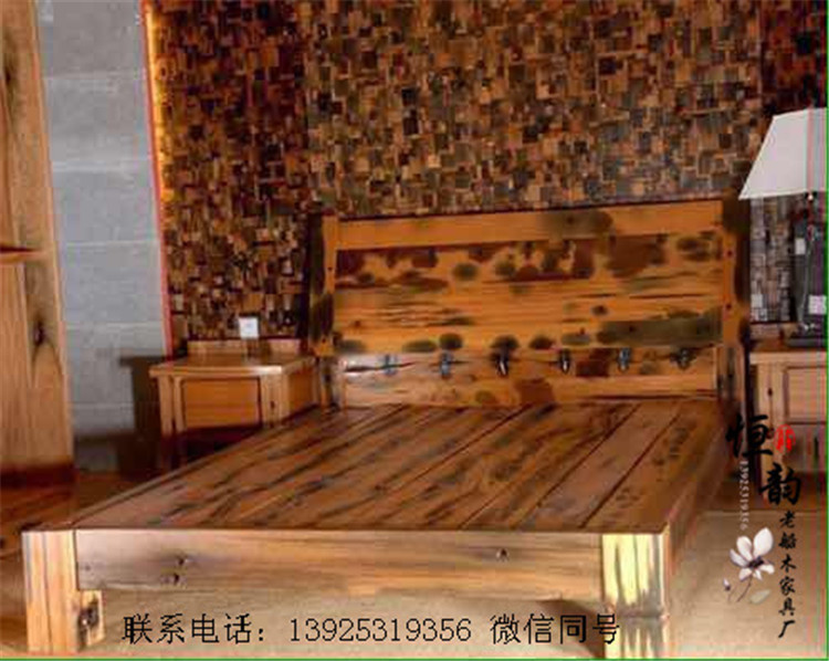 定制床铺硬板床实木床双人床1.8米特价中式1.5成人老船木主卧室床