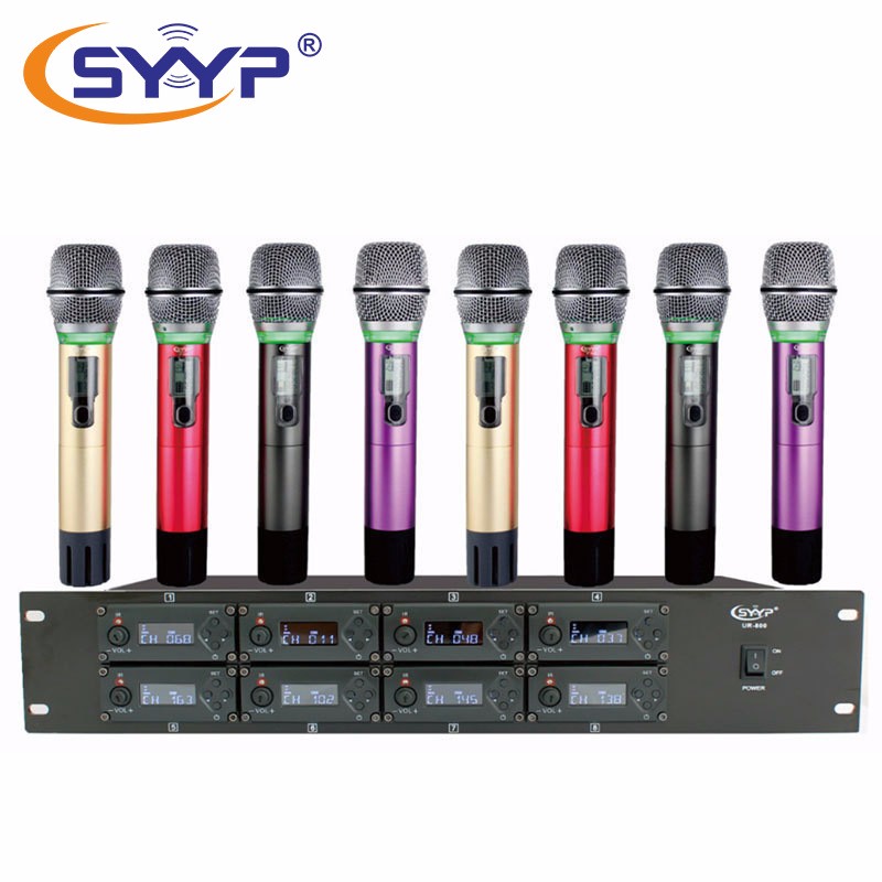 SYYP思音UR-800 一拖八双感应智能带光环KTV无线手持话筒
