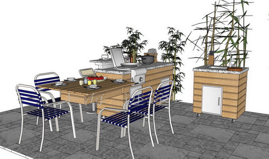 碳化木整体移动式户外中餐厨房餐厅 别墅户外烧烤台 庭院烧烤台设计施工
