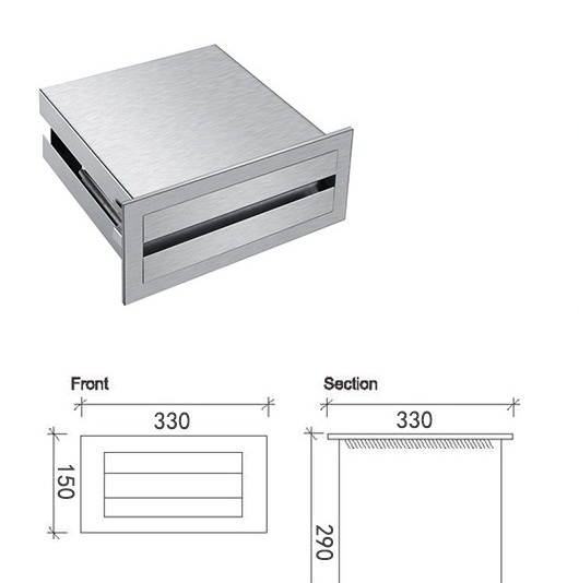 304不锈钢暗装纸巾盒 嵌入在镜子后面 擦手纸架 台面嵌入安装纸箱