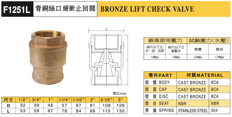 台湾富山青铜立式止回阀