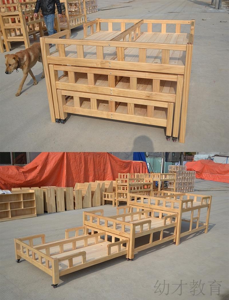 厂家直销幼儿园儿童古典中式实木三层推拉床