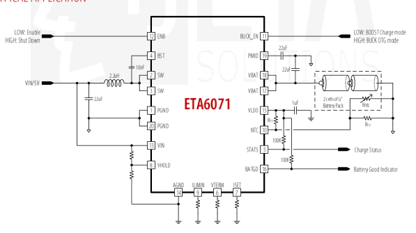 ETA6071,适用于1-3节锂电池升降压充电管理IC