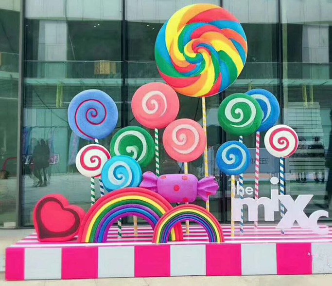 玻璃钢彩绘糖果棒棒糖雕塑 商场广场活动展览摆件