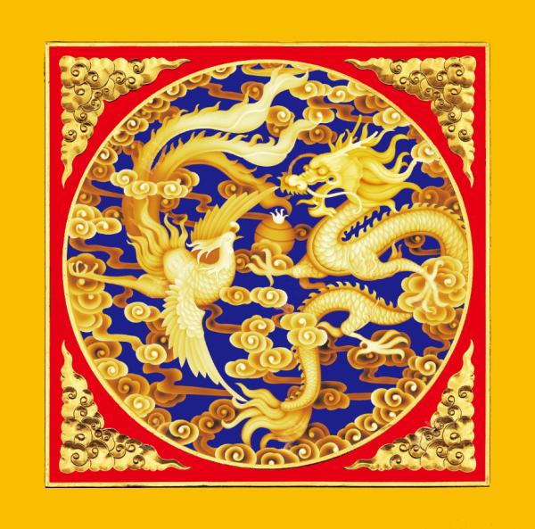 PVC龍鳳呈祥系金色列特殊定制古建寺廟吊頂材料/扣板天花 