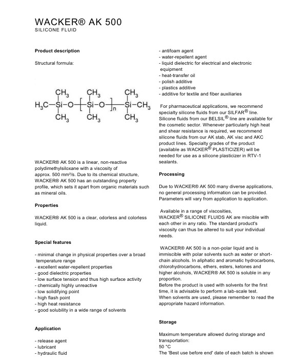 德国瓦克二甲基硅油WACKER&amp;reg;AK500