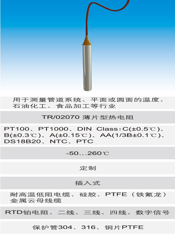 薄片型热电阻温度传感器