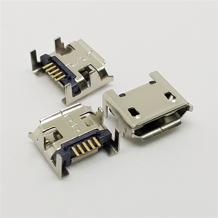 USB连接器 MICRO 5pB型母座四脚插板7.2有柱卷边 长端加长