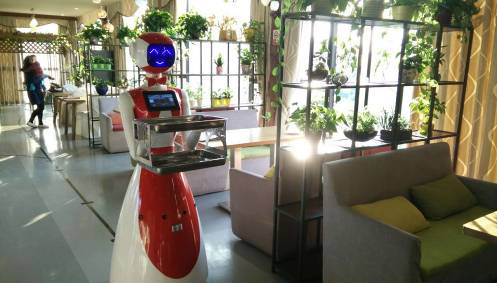 金亮德无轨道餐厅送机器人识别脸部多功能机器人