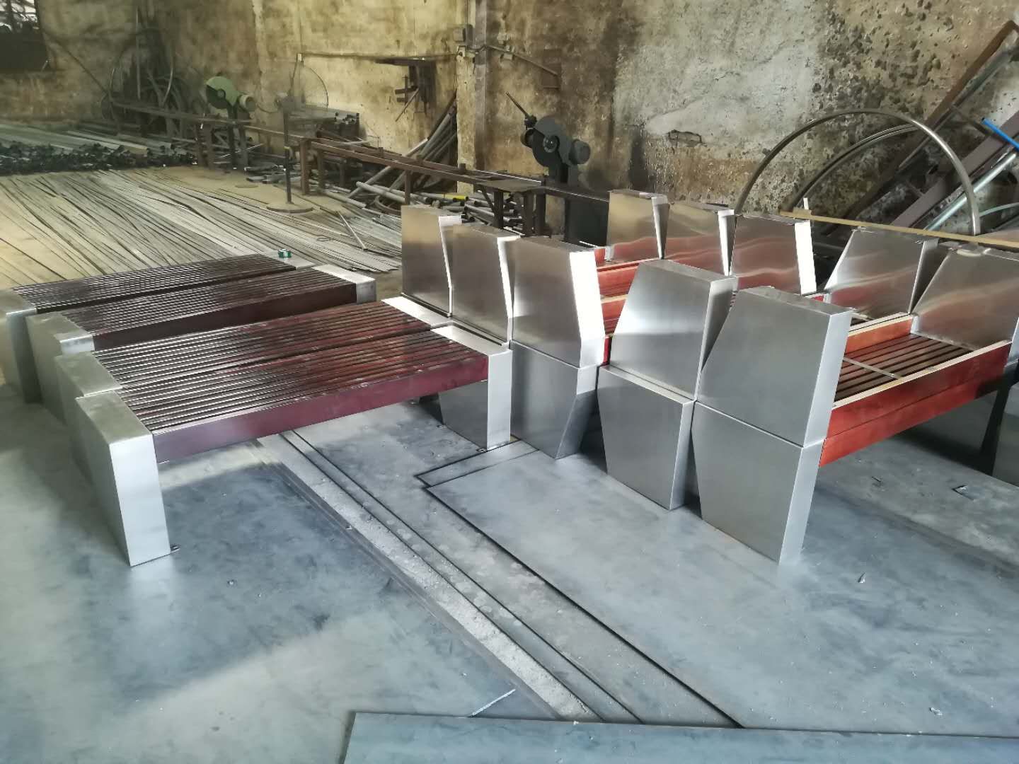 高档不锈钢长椅 实木长座凳户外