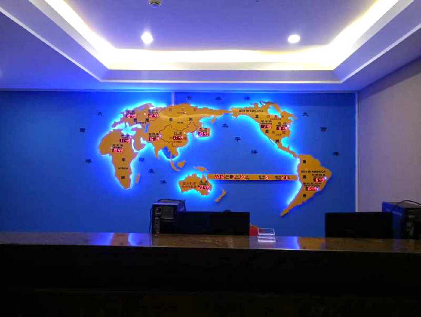 进出口公司大厅背景墙装饰 世界贸易网点分布图