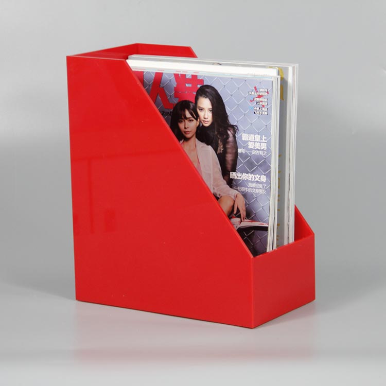 红色亚克力资料盒 压克力文件架杂志盒书架插纸盒子办公桌面整理
