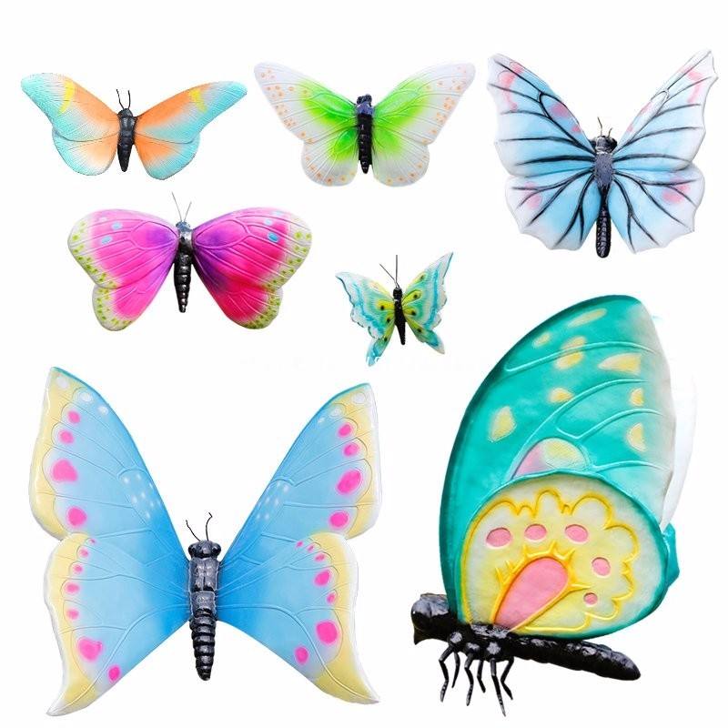 玻璃钢蝴蝶雕塑，草坪蝴蝶摆件，夜景发光雕塑，玻璃钢昆虫雕塑小品