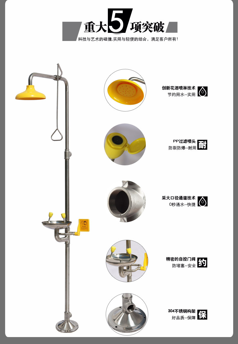 紧急冲淋洗眼器BTF11不锈钢复合式喷淋洗眼器