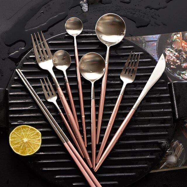  樱花粉金不锈钢刀叉勺 粉色筷子 创意礼品 不锈钢餐具