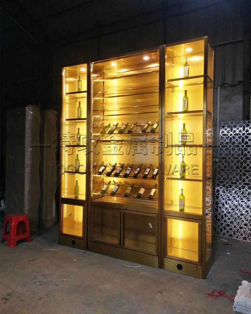 【酒店高端定制不锈钢恒温酒柜】_欧式嵌入式不锈钢酒柜酒架