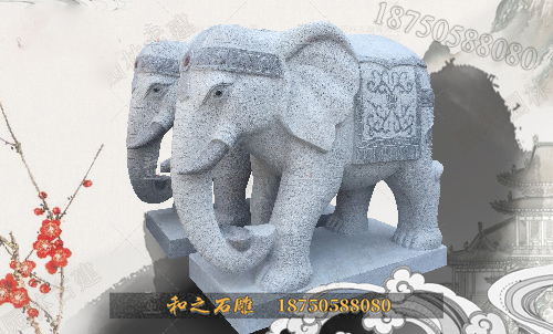 1.6米高晚霞红石雕大象 汉白玉石雕 母子象 惠安石雕专业厂家生产