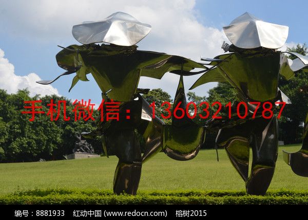 不锈钢农民抽象雕塑 园林镜面人物雕塑