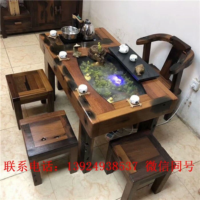 老船木茶台 船木茶桌实木茶几茶桌椅组合 功夫古船木户外阳台家具