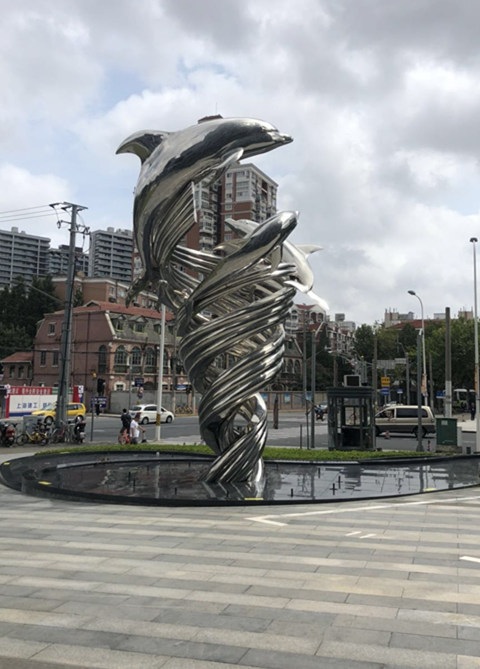 不锈钢海豚雕塑 城市广场大型动物雕塑