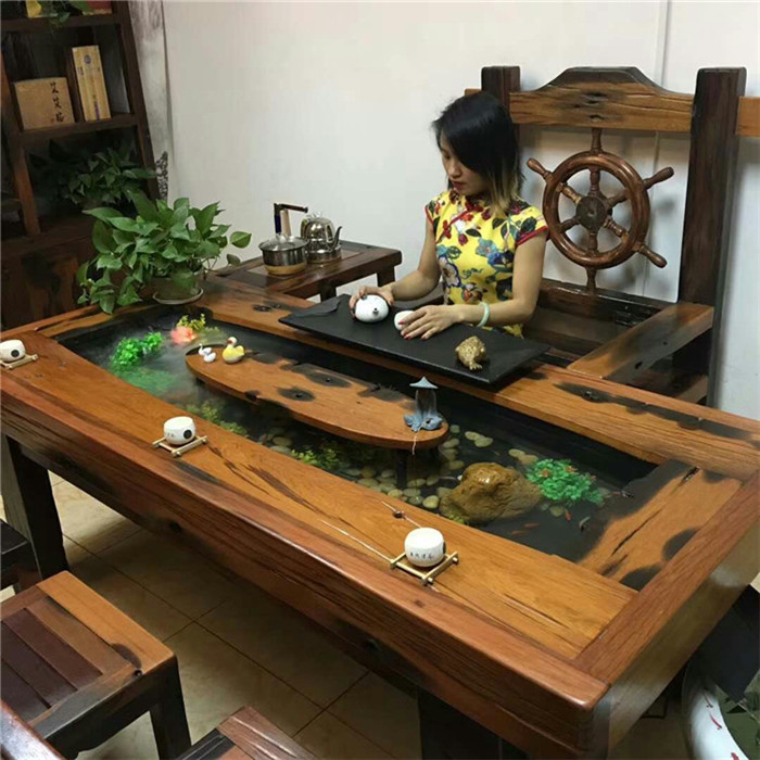 中式仿古禅意茶道桌老船木茶桌流水功夫茶桌椅组合实木茶台茶艺桌