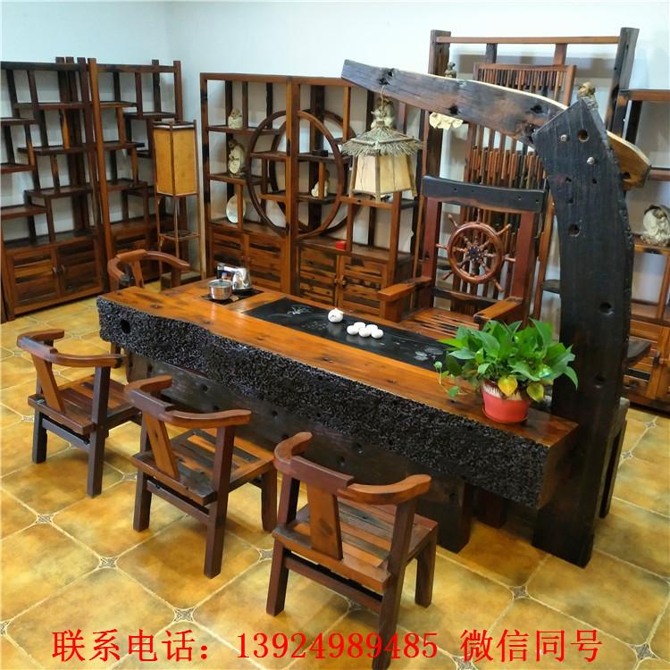 老船木茶桌椅组合办公室茶台现代新中式家具洽谈桌泡茶桌功夫茶几