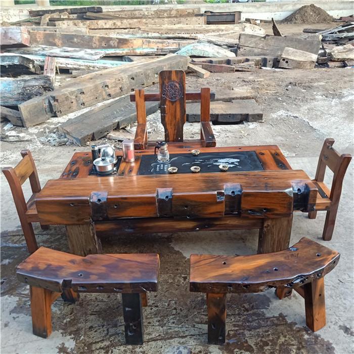 老船木茶桌实木茶几功夫茶台中式简约茶桌椅组合古船木户外家具