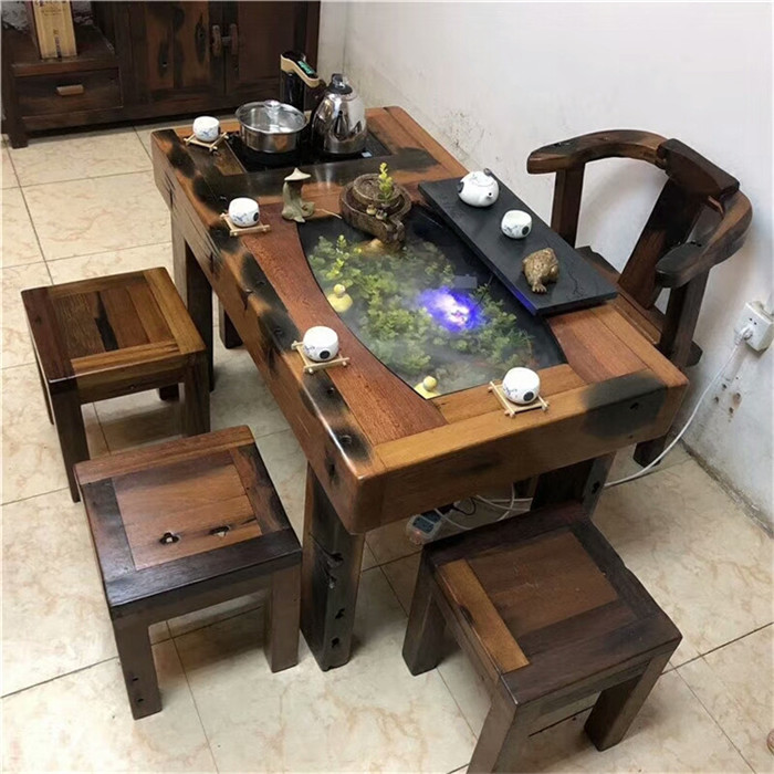 茶桌实木 老船木茶桌椅组合家具中式功夫茶几茶台户外阳台茶艺桌