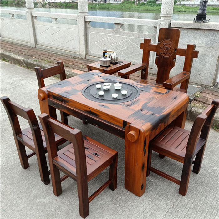 功夫茶茶桌椅组合老船木复古客厅茶台个性创意茶艺桌古典实木茶几