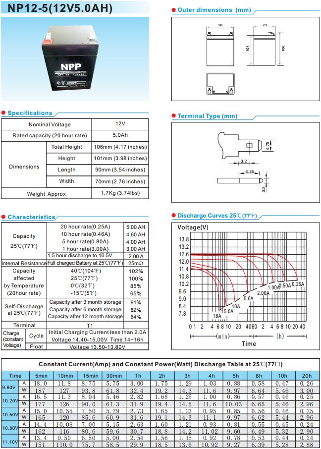 耐普蓄电池NP12-5详细尺寸