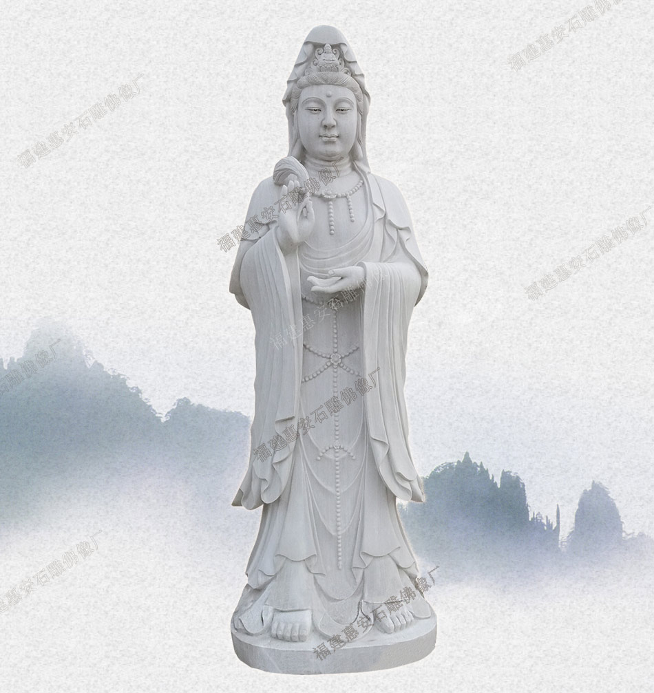 浙江寺庙大型石雕观音佛像 石材三十三观音化身站像雕刻品