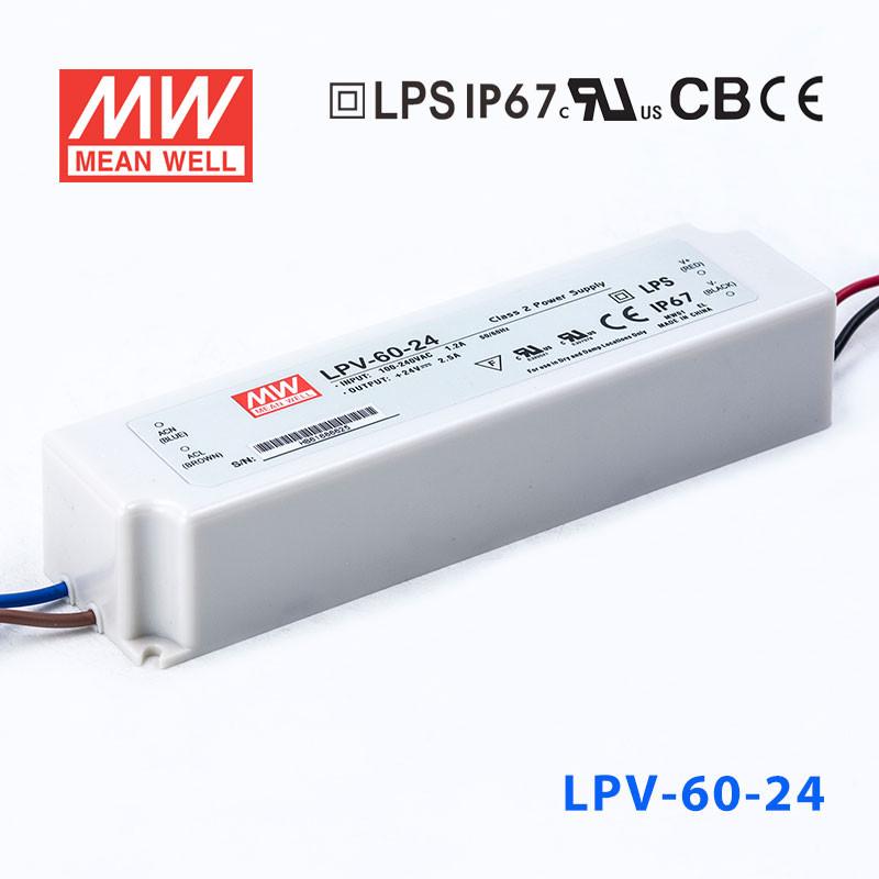 台湾明纬LPV-60-24开关电源60W/24V塑壳IP67防水LED恒压