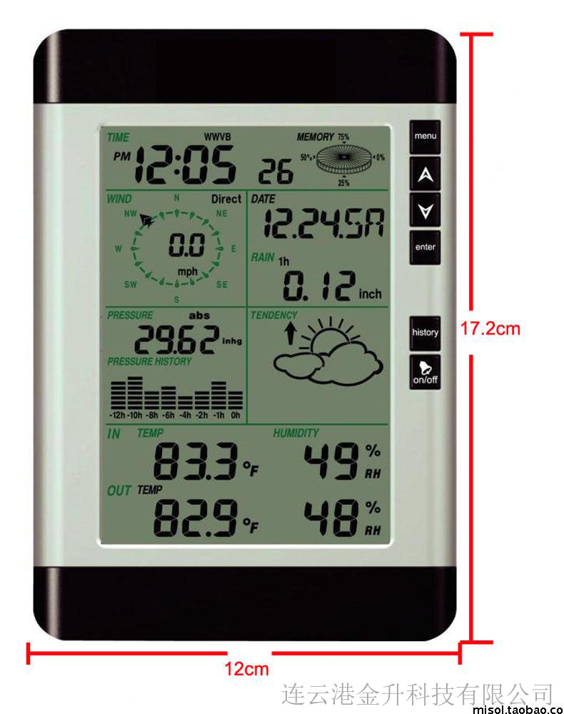 无线气象仪WH-2081&amp;#8203;室内外温度湿度