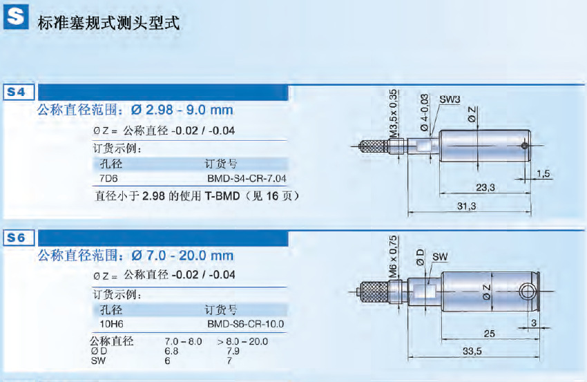 DIATEST标准测头马尔|Mahr（S4系列） Φ2.98-9mm