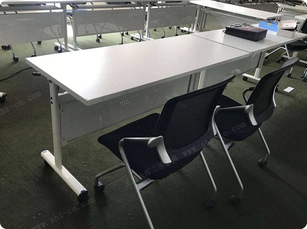 上海出售回收培训桌翻板侧翻桌办公会议桌长条桌折叠带轮子学生员工阅览桌