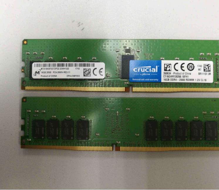 原装正品 镁光 英睿达 DDR4 16G 2RX8 REG PC4-2666V 服务器内存