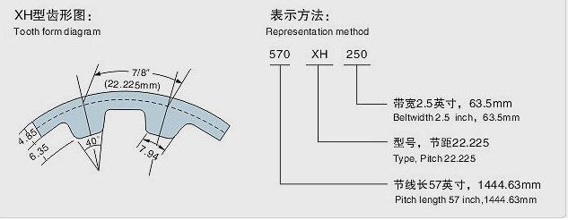 CNFULO伏龙同步带英制重型齿XH 型（节距=22.225mm）标准规格模具表和同步带的特点