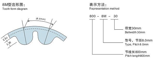 CNFULO伏龙同步带中型圆齿HTD-8M型(节距=8.00mm）规格型号表和CNFULO伏龙同步带