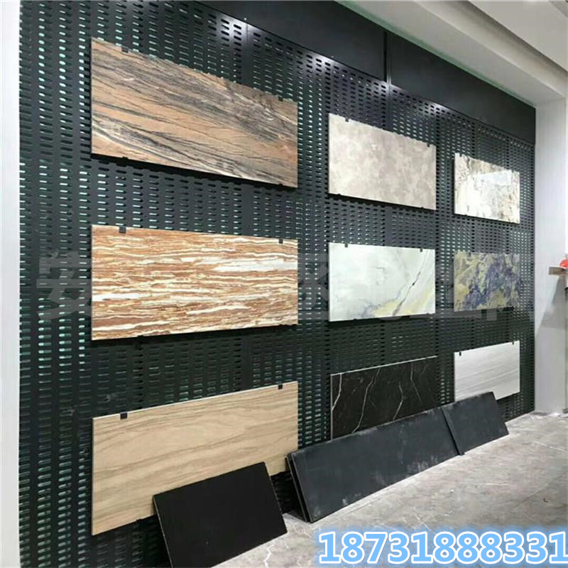瓷砖样品展示架厂家 黑色烤漆长方孔冲孔板 瓷砖挂钩展示架