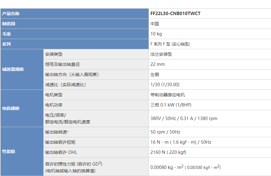 减速机实心轴型号：FF22L30-CNB010TWCT