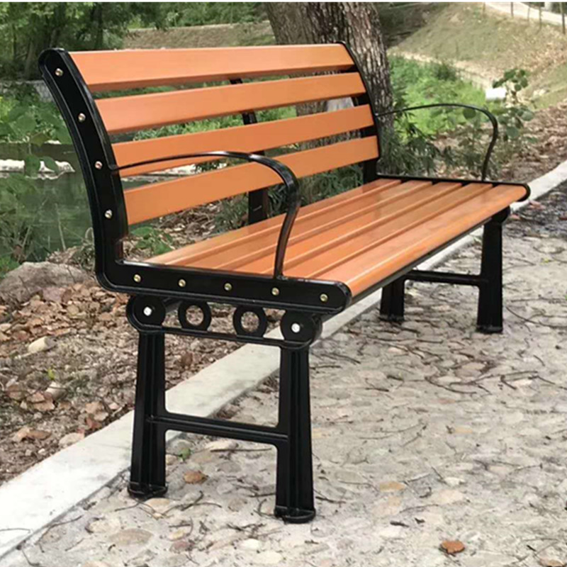 公园椅 H形木质座椅 铸铝脚靠背椅 