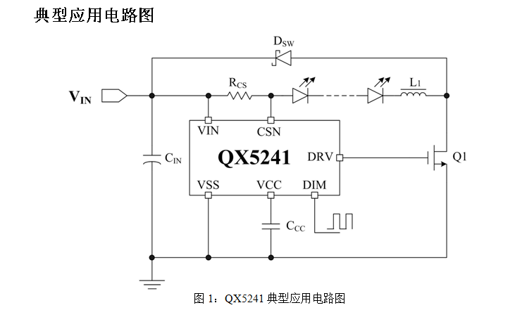 芯 QX5241 高端检测降压 高精度高亮度 LED 恒流驱动控制器