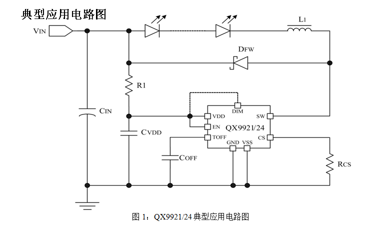 泉芯 QX9921/QX9924 内置 MOS 降压型大功率 LED 恒流驱动器