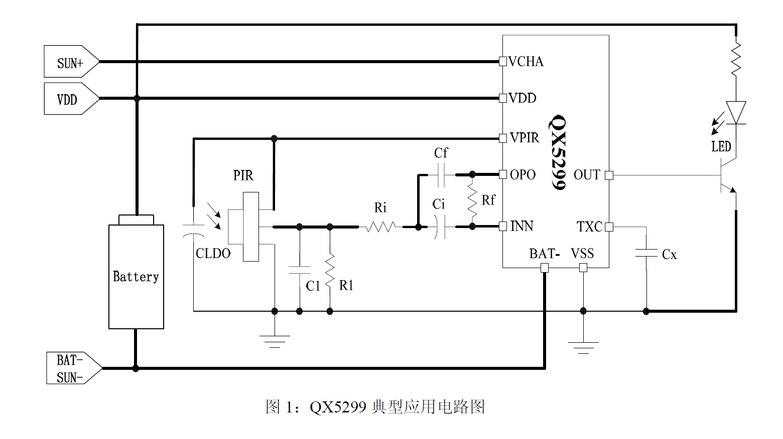 QX5299 用太阳能板可直接实现光控和充电