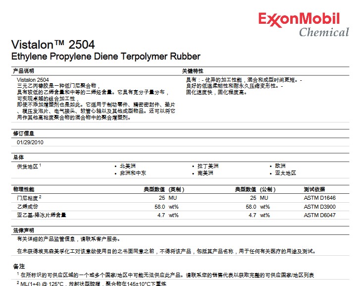 埃克森美浮 东莞 中山 江门  珠海 广州 广东 山东  三元乙丙橡胶 Vistalon 2504 