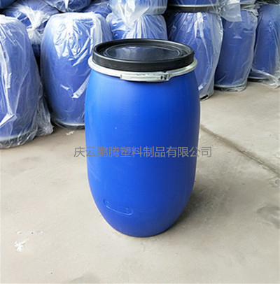 新蓝色开口125L塑料桶125升抱箍桶